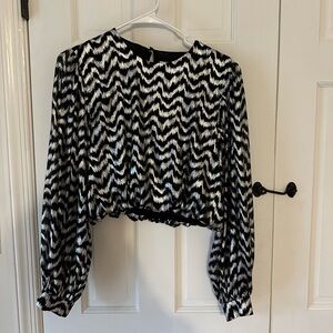 Zara Black & Silver Jacquard Top - Size S